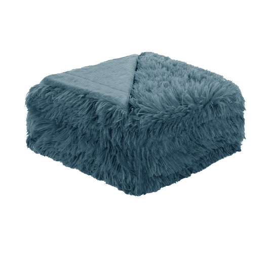 Hotel Living Soft Shaggy Long Hair Blanket QUEEN Dusk Blue