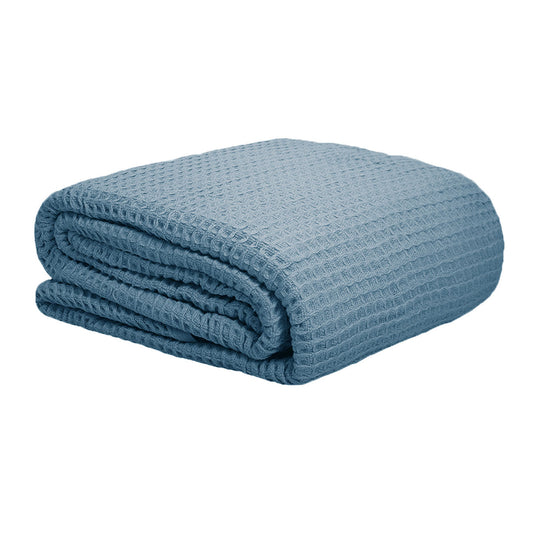 Cotton Waffle Blanket Dusk Blue SINGLE