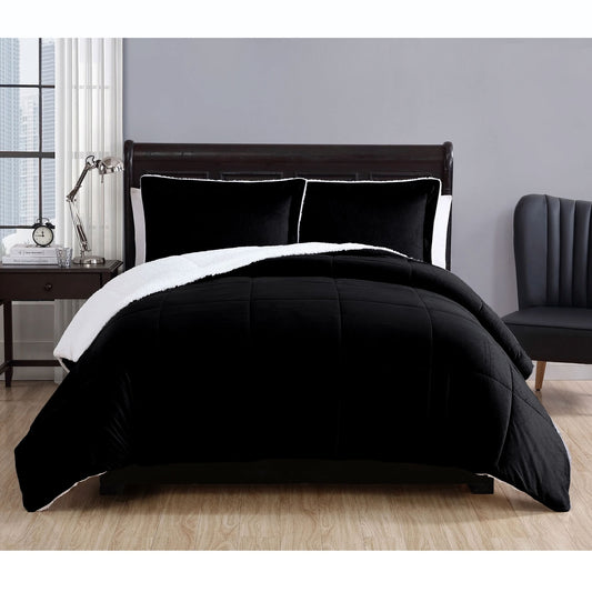 3 Piece Micro Mink Comforter Set Black QUEEN