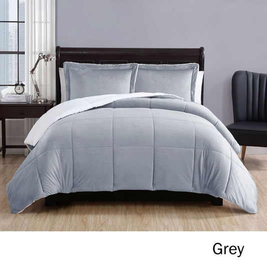 3 Piece Micro Mink Comforter Set Grey QUEEN