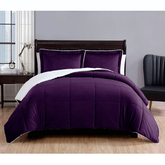 3 Piece Micro Mink Comforter Set Purple KING