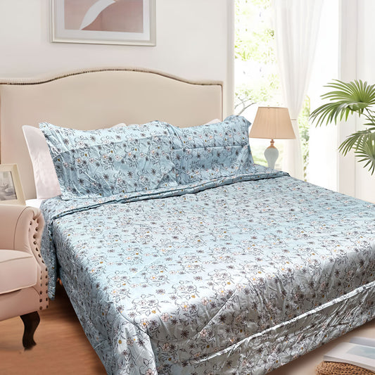 Hotel Living 3 Pce Light Weight Comforter Set QUEEN/KING Corbett Floral Blue