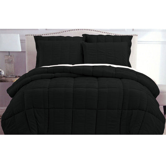 Hotel Living Seersucker Comforter Set QUEEN Black
