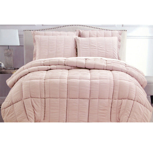 Seersucker Comforter Set QUEEN Light Pink