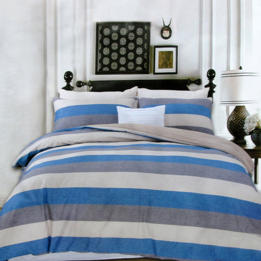 250TC Cotton Reversible Quilt Cover Set Beachy Stripes QUEEN