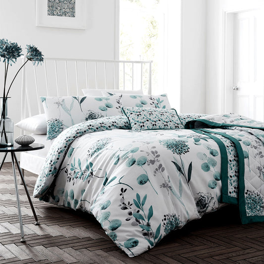 Ink Floral Teal Quilt Cover Set SUPER KING