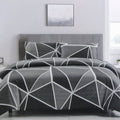 Artex Owen Charcoal Queen Quilt Cover Set Reversible Geometric