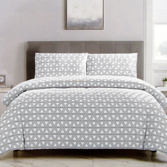 Artex Black Triangle Geometric Pattern Printed Microfiber Polyester Quilt Cover Set QUEEN