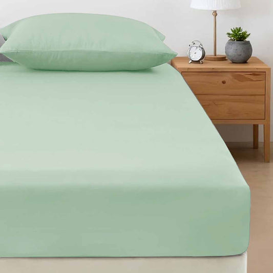 400TC Bamboo Cotton Fitted Sheet with Pillowcase Set Long SINGLE Size 40cm Wall Fern