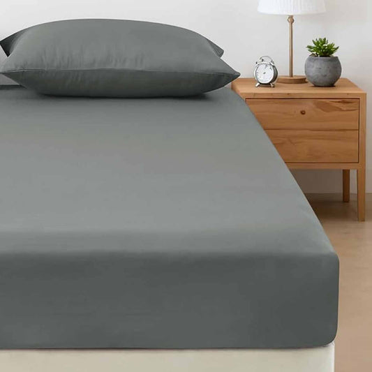 400TC Bamboo Cotton Fitted Sheet with Pillowcase Set Long SINGLE Size 40cm Wall Grey