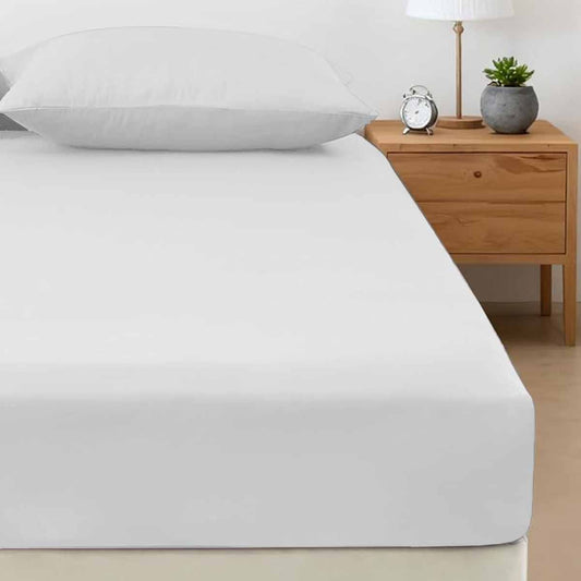 400TC Bamboo Cotton Fitted Sheet with Pillowcase Set Long SINGLE Size 40cm Wall White