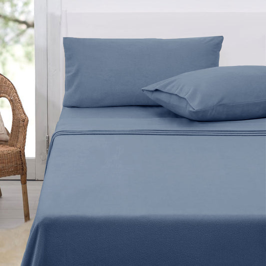 Polar Fleece Sheet Set KING 36cm Wall with KING Pillowcases Airforce Blue