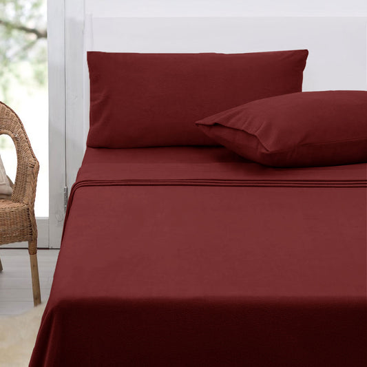 Polar Fleece Sheet Set KING 36cm Wall with KING Pillowcases Burgundy