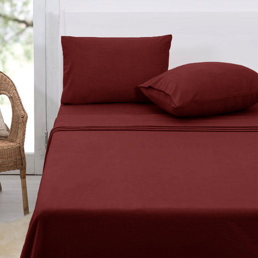 Polar Fleece Sheet Set QUEEN 36cm Wall Burgundy