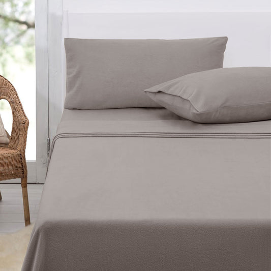Polar Fleece Sheet Set KING 36cm Wall with KING Pillowcases Taupe