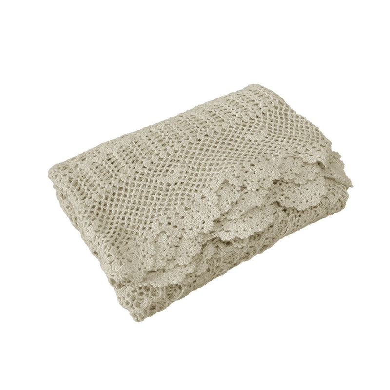Linen Knitted Crochet Cotton Tablecloth Square 137 x 137cm Scalloped Edge 4-Seater