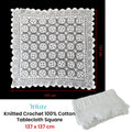 White Knitted Crochet Cotton Tablecloth Square 137 x 137 cm Scalloped Edging 4-Seater