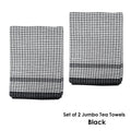 Hotel Living Set of 2 Jumbo Cotton Check Tea Towels 60x90cm Black