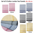 Hotel Living Set of 2 Jumbo Cotton Check Tea Towels 60x90cm Black