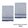 Hotel Living Set of 2 Jumbo Cotton Check Tea Towels 60x90cm Navy