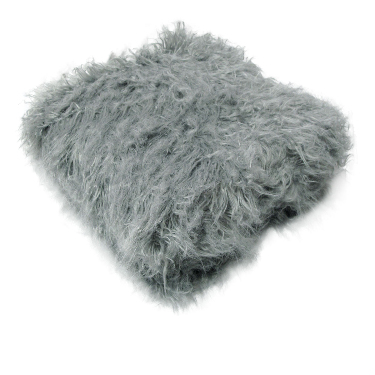 Faux Fur Long Hair Throw Rug Curly Grey