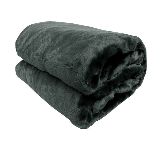 Faux Mink Throw Rug Charcoal Grey