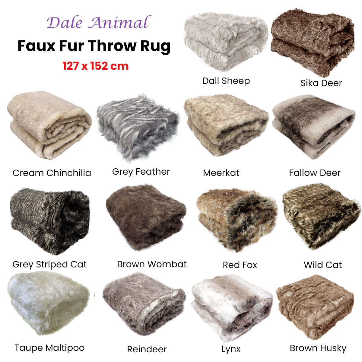 Dale Animal Faux Fur Throw Rug 127 x 152 cm Brown Wombat