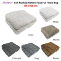 Harper Soft Ruched Pattern Faux Fur Throw Rug 127 x 152 cm Grey