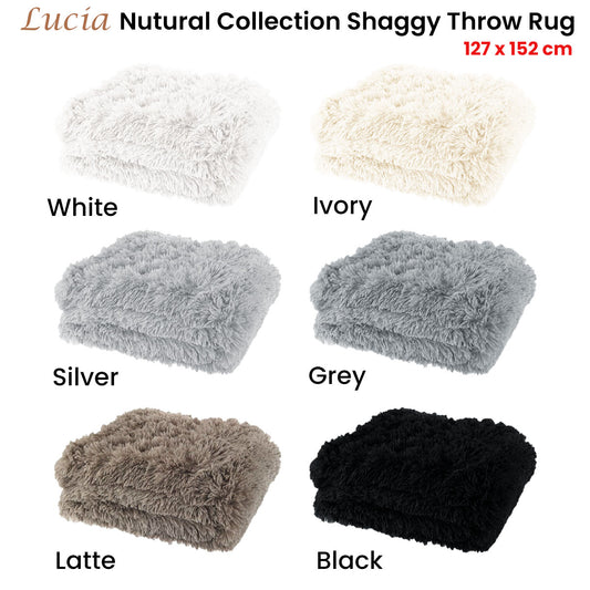 Lucia Shaggy Throw Rug 127x152cm Black Soft Shag Carpet