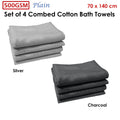 500GSM Set of 4 Combed Cotton Bath Towels Plain 70 x 140 cm Plain Silver