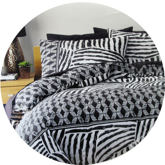 Homeport Kenya Black Printed Geometric Quilt Cover Set DOUBLE