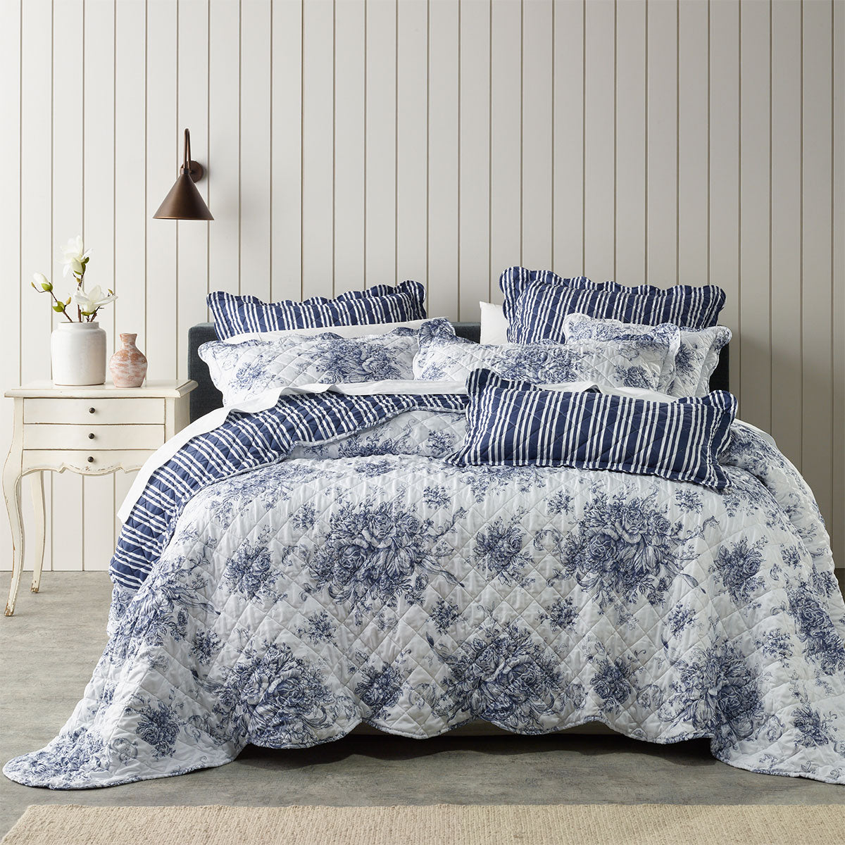 Bianca Amorette Blue Polyester Bedspread Set Single