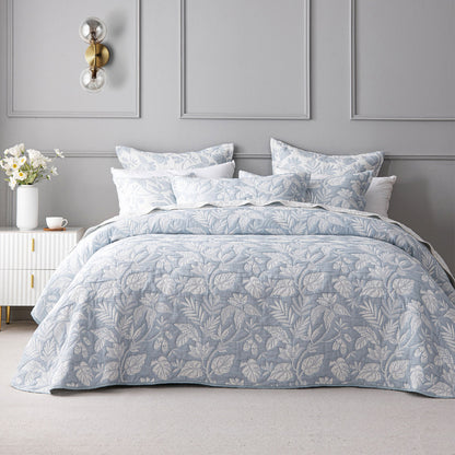 Bianca Laurieton Blue Jacquard Botanical Bedspread Set King Single