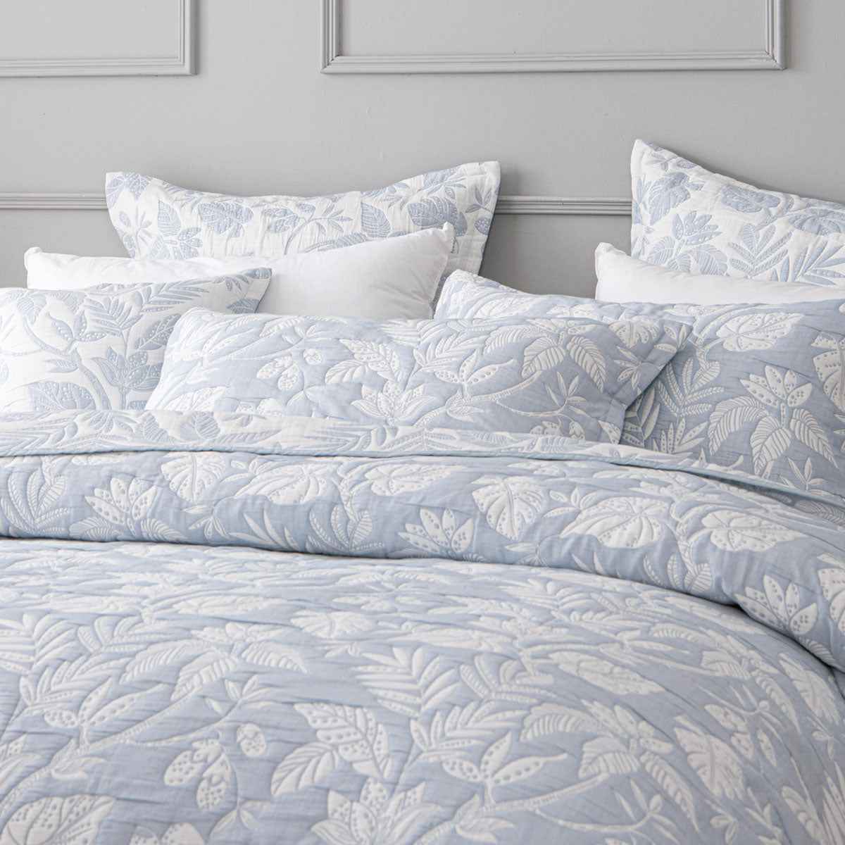 Bianca Laurieton Blue Jacquard Botanical Bedspread Set King Single