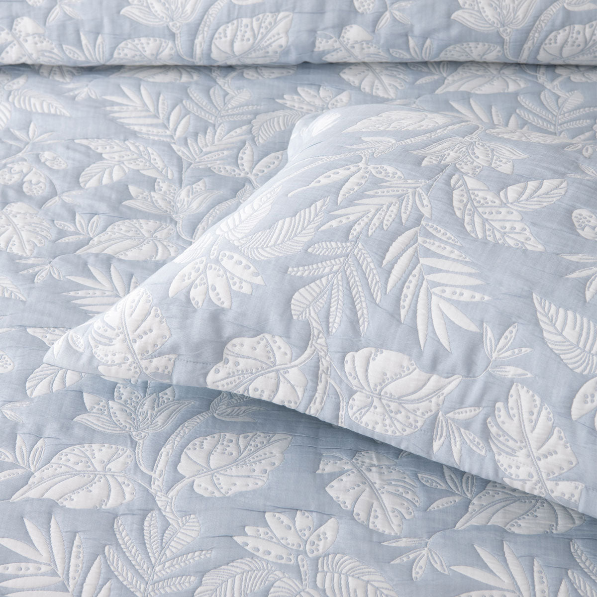 Bianca Laurieton Blue Jacquard Botanical Bedspread Set Single