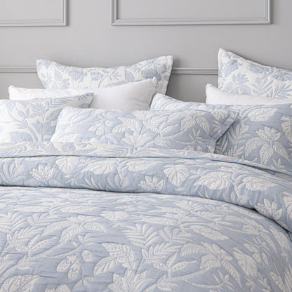Bianca Laurieton Blue Jacquard Botanical Bedspread Set Super King