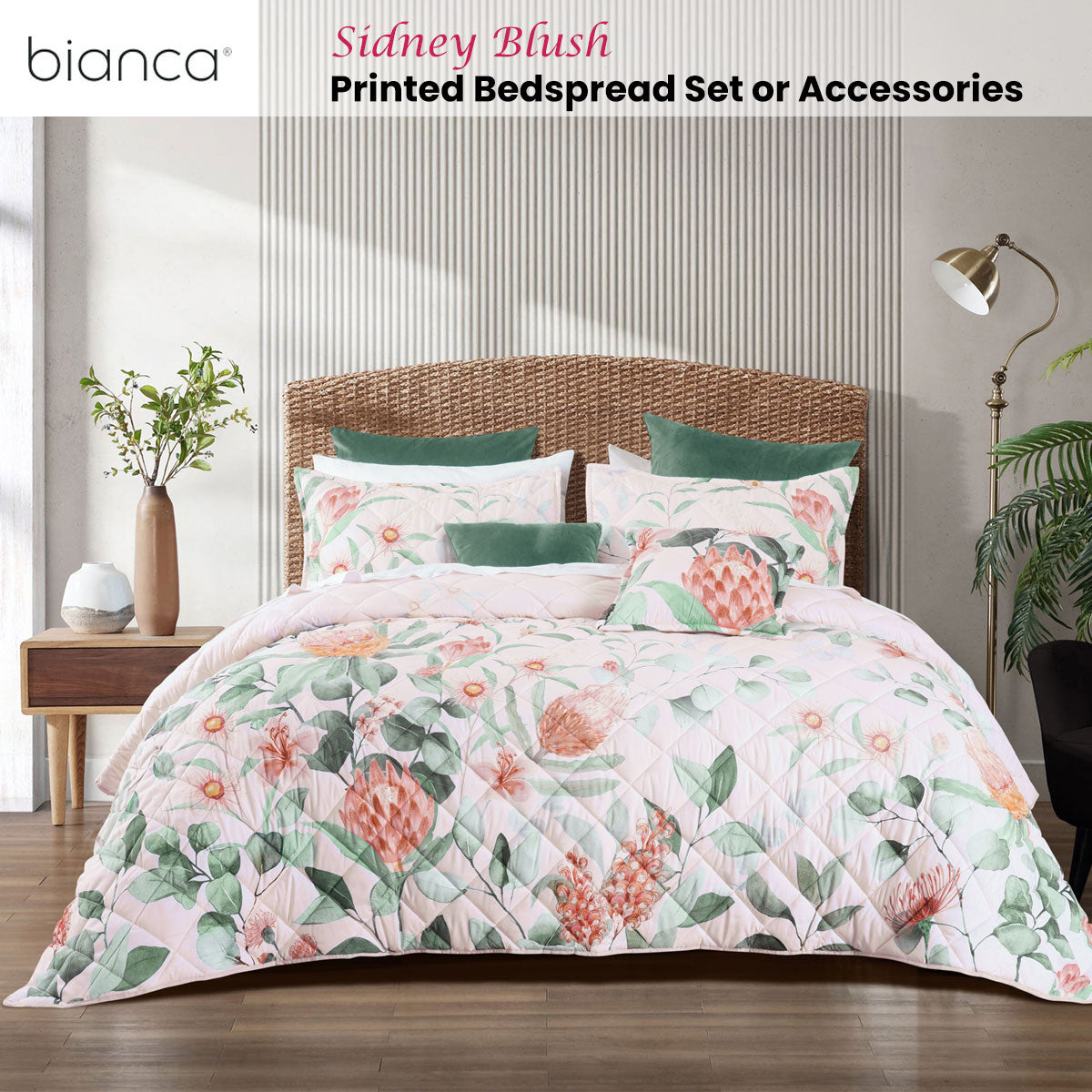 Bianca Sidney Blush Printed Floral Bedspread Set Double