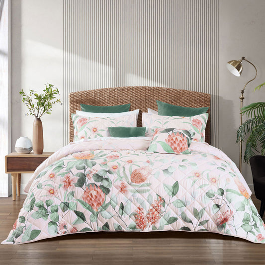 Bianca Sidney Blush Printed Floral Bedspread Set Single