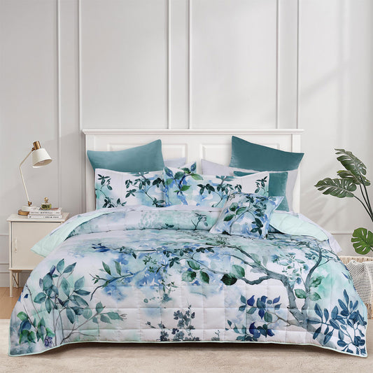 Bianca Woodbury White Botanical Printed Bedspread Set King Single