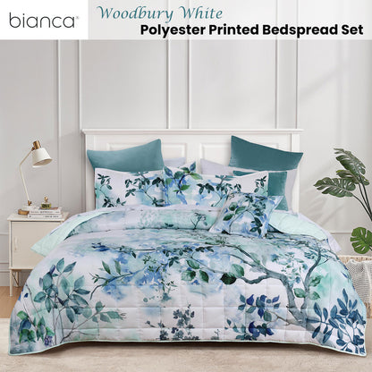 Bianca Woodbury White Botanical Printed Bedspread Set Queen