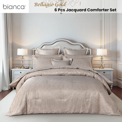 Bianca Bellagio Gold 6 Pcs Jacquard Geometric Comforter Set Super King