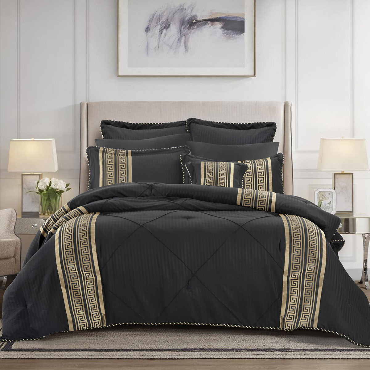 Bianca Raffaello Black 6 Pcs Jacquard Comforter Set Super King