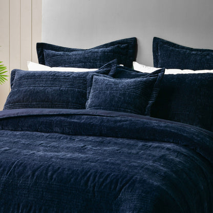 Bianca Cyrano Indigo Soft Velvet Polyester Quilted Coverlet Set Super King