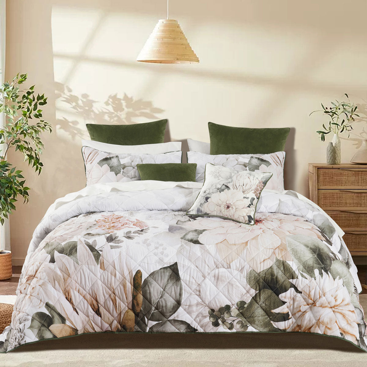 Bianca Giselle White Polyester Printed Floral Coverlet Set Super King
