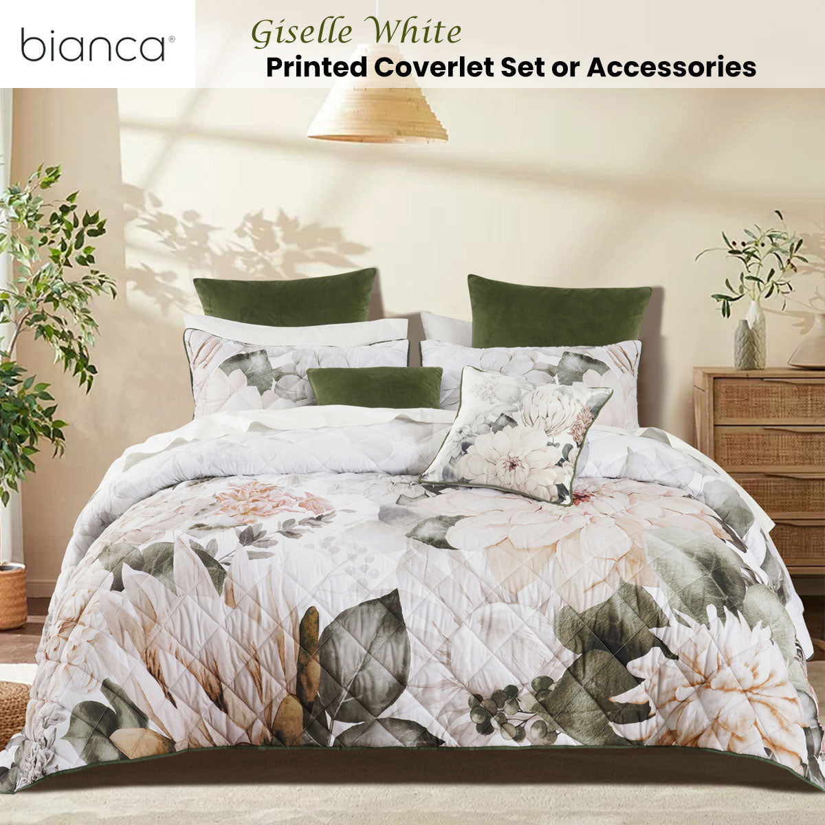 Bianca Giselle White Polyester Printed Floral Coverlet Set Super King
