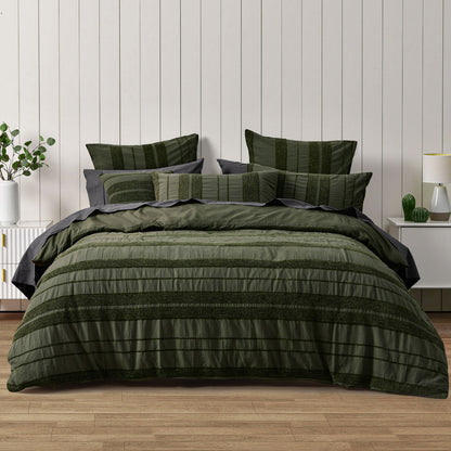 Bianca Avery Forest Chenille Striped Quilt Cover Set Queen