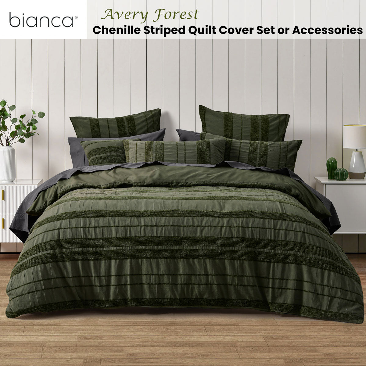 Bianca Avery Forest Chenille Striped Quilt Cover Set Queen