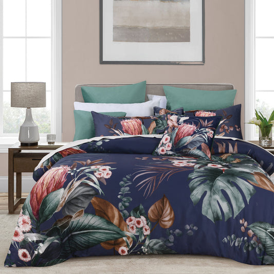 Bianca Balwyn Navy Cotton Sateen Botanical Quilt Cover Set King