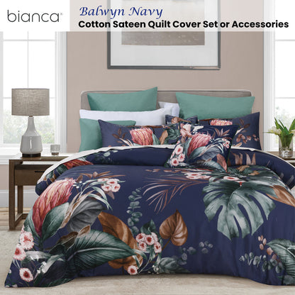 Bianca Balwyn Navy Cotton Sateen Botanical Quilt Cover Set Queen