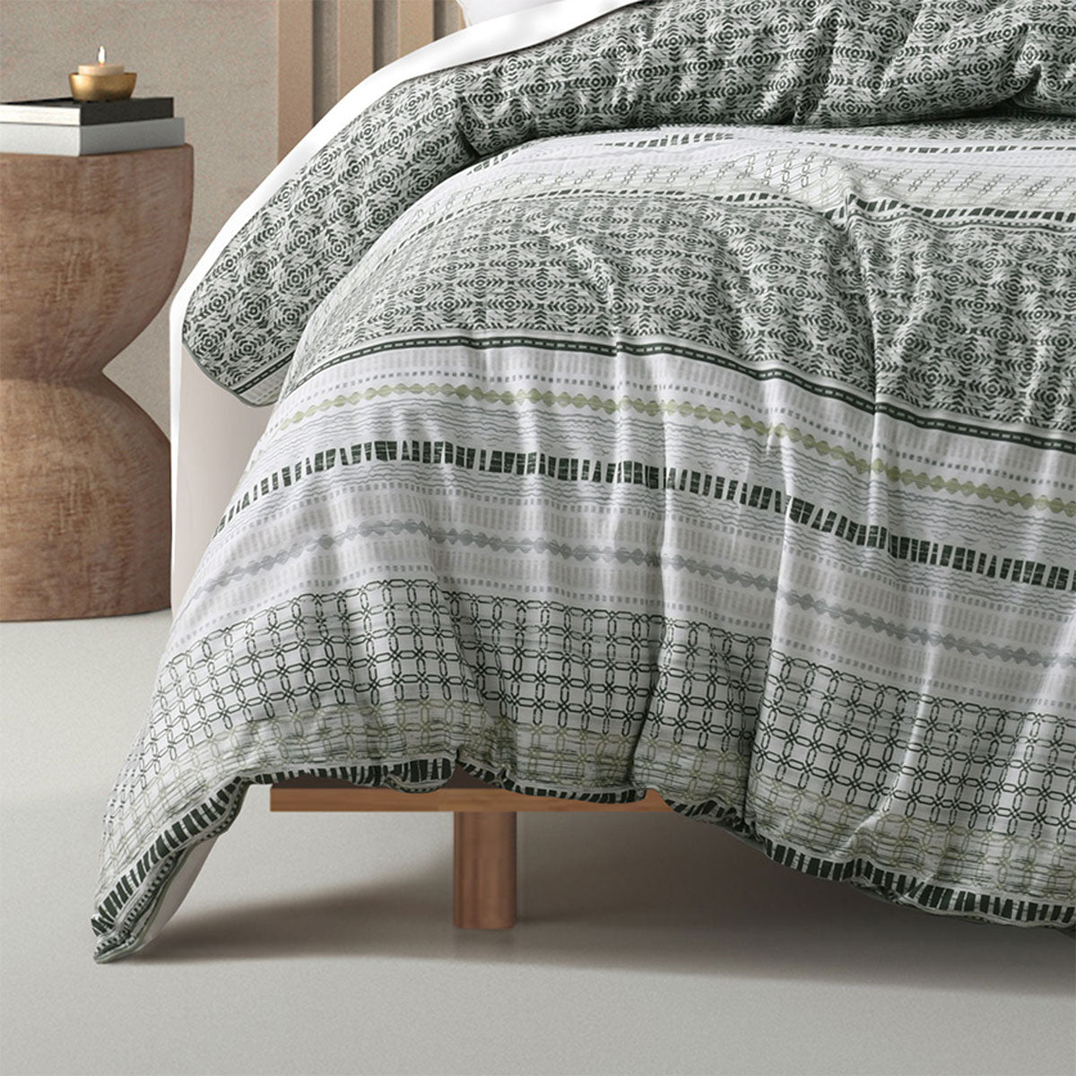 Bianca Drake Green Cotton Sateen Quilt Cover Set Super King